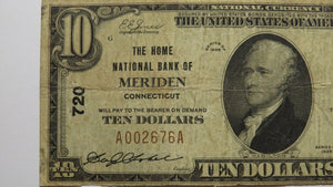 $10 1929 Meriden Connecticut CT National Currency Bank Note Bill! Ch. #720 Fine