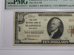 $10 1929 Plainfield New Jersey NJ National Currency Bank Note Bill Ch. #447 VF30