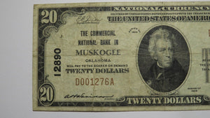 $20 1929 Muskogee Oklahoma OK National Currency Bank Note Bill Ch #12890 FINE