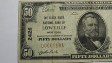 Load image into Gallery viewer, $50 1929 Lowville New York NY National Currency Bank Note Bill #2426 Low Serial