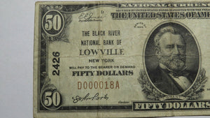 $50 1929 Lowville New York NY National Currency Bank Note Bill #2426 Low Serial