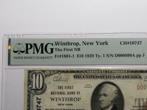 $10 1929 Winthrop New York National Currency Bank Note Bill Ch #10747 VF25 PMG