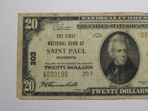 $20 1929 Saint Paul Minnesota MN National Currency Bank Note Bill Ch. #203 FINE