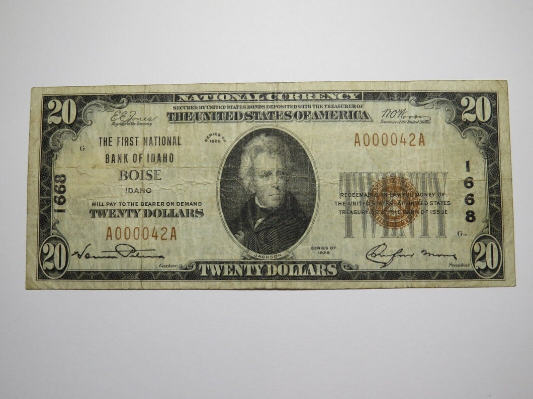 $20 1929 Boise Idaho ID National Currency Bank Note Bill Ch. #1668 Low Serial #