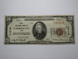 $20 1929 Carrollton Ohio OH National Currency Bank Note Bill Charter #11714 VF