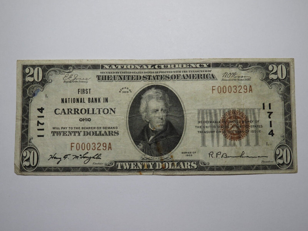 $20 1929 Carrollton Ohio OH National Currency Bank Note Bill Charter #11714 VF