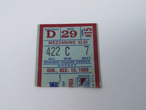 December 15, 1968 New York Rangers Vs Philadelphia Flyers NHL Hockey Ticket Stub