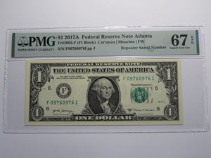 $1 2017 Repeater Serial Number Federal Reserve Currency Bank Note Bill PMG UNC67