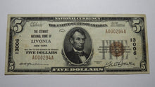 Load image into Gallery viewer, $5 1929 Livonia New York NY National Currency Bank Note Bill Charter #13006 VF!