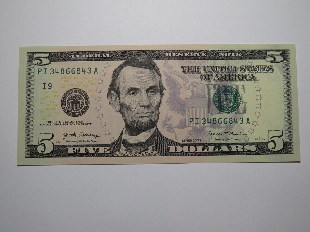 $5 2017 Radar Serial Number Federal Reserve Currency Bank Note Bill #34866843