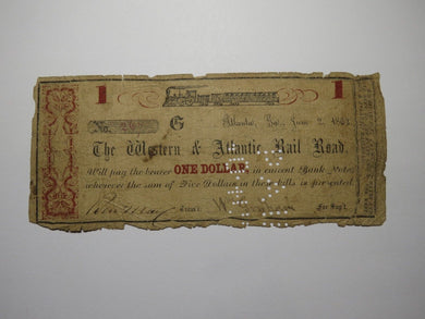 $1 1862 Atlanta Georgia Obsolete Currency Bank Note Bill Western Atlantic RR