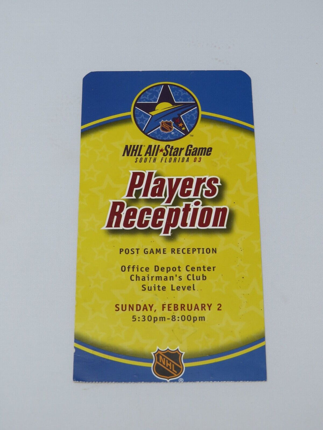 February 2, 2003 NHL All Star Weekend Post Game Reception Invitation Florida!