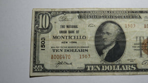 $10 1929 Monticello New York NY National Currency Bank Note Bill Ch. #1503 VF+