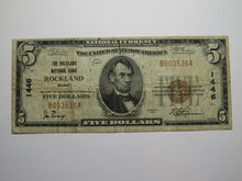 Load image into Gallery viewer, $5 1929 Rockland Maine ME National Currency Bank Note Bill Charter #1446 FINE