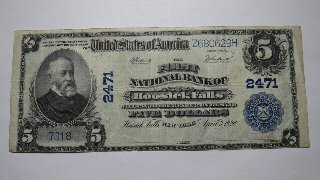 $5 1902 Hoosick Falls New York NY National Currency Bank Note Bill! Ch. #2471 VF