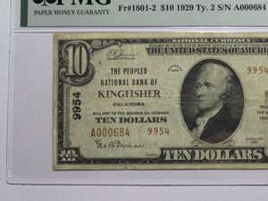 $10 1929 Kingfisher Oklahoma OK National Currency Bank Note Bill #9954 VF25 PMG