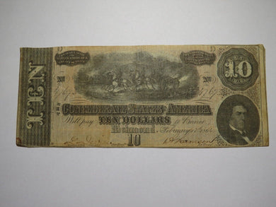 $10 1864 Richmond Virginia VA Confederate Currency Bank Note Bill RARE T68