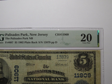 Load image into Gallery viewer, $5 1902 Palisades Park New Jersey NJ National Currency Bank Note Bill 11909 VF20