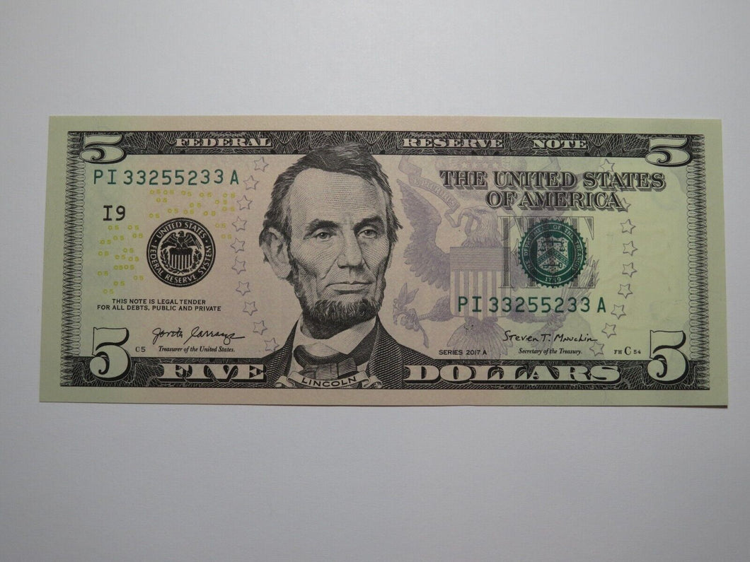 $5 2017 Radar Serial Number Federal Reserve Currency Bank Note Bill #33255233