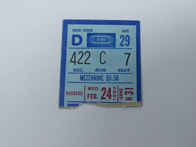 February 24, 1982 New York Rangers Vs. Chicago Blackhawks NHL Hockey Ticket Stub