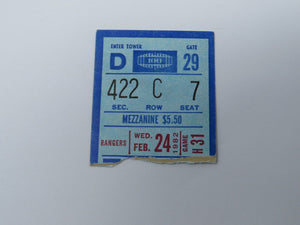 February 24, 1982 New York Rangers Vs. Chicago Blackhawks NHL Hockey Ticket Stub