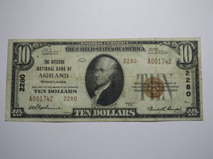 $10 1929 Ashland Pennsylvania PA National Currency Bank Note Bill Ch. #2280 FINE