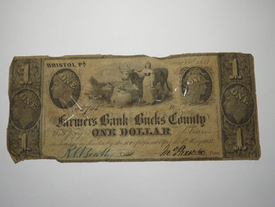 $1 1841 Bristol Pennsylvania PA Obsolete Currency Bank Note Bill Bucks County!