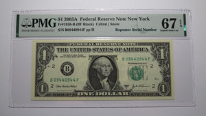 $1 2003 Repeater Serial Number Federal Reserve Currency Bank Note Bill PMG UNC67