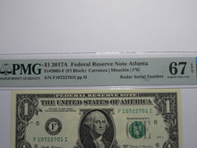 Load image into Gallery viewer, $1 2017 Radar Serial Number Federal Reserve Currency Bank Note Bill PMG UNC67EPQ