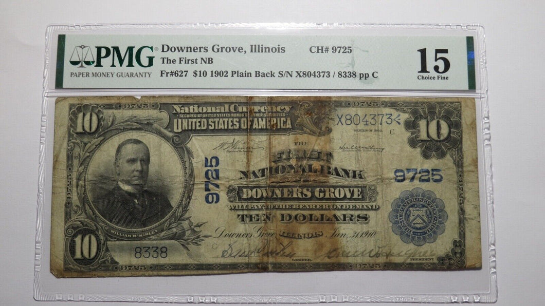 $10 1902 Downers Grove Illinois IL National Currency Bank Note Bill Ch. #9725