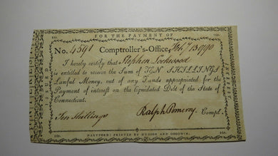 1790 10s Connecticut Comptroller's Office Colonial Currency Note Ralph Pomeroy!