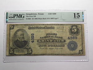 $5 1902 Grandview Texas TX National Currency Bank Note Bill Ch. #4389 F15 PMG