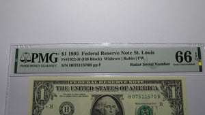 $1 1995 Radar Serial Number Federal Reserve Currency Bank Note Bill PMG UNC66EPQ