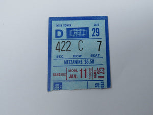 January 11, 1982 New York Rangers V Minnesota North Stars NHL Hockey Ticket Stub