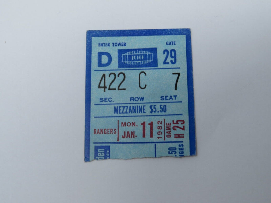 January 11, 1982 New York Rangers V Minnesota North Stars NHL Hockey Ticket Stub