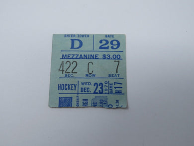 December 23, 1970 New York Rangers Vs Pittsburgh Penguins NHL Hockey Ticket Stub