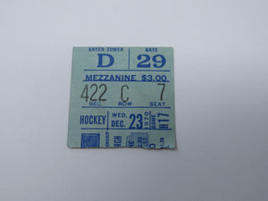 December 23, 1970 New York Rangers Vs Pittsburgh Penguins NHL Hockey Ticket Stub