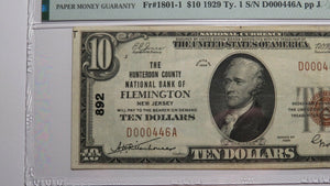 $10 1929 Flemington New Jersey NJ National Currency Bank Note Bill Ch. #892 VF30