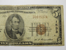 Load image into Gallery viewer, $5 1929 Jackson Michigan MI National Currency Bank Note Bill Charter #1533