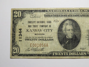 $20 1929 Kansas City Missouri MO National Currency Bank Note Bill Ch #11344 FINE