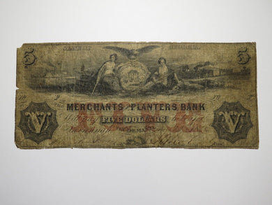 2 $5 1856 Savannah Georgia Obsolete Currency Bank Note Bill Merchants Planters