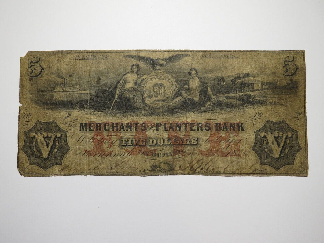 2 $5 1856 Savannah Georgia Obsolete Currency Bank Note Bill Merchants Planters