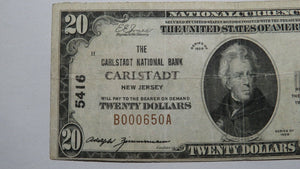 $20 1929 Carlstadt New Jersey NJ National Currency Bank Note Bill Ch. #5416 VF!