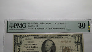 $10 1929 Park Falls Wisconsin WI National Currency Bank Note Bill Ch #10489 VF30