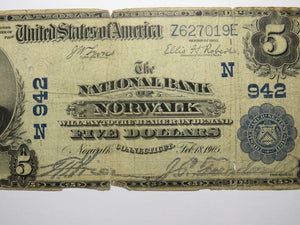 $5 1902 Norwalk Connecticut CT National Currency Bank Note Bill Ch. #942 RARE