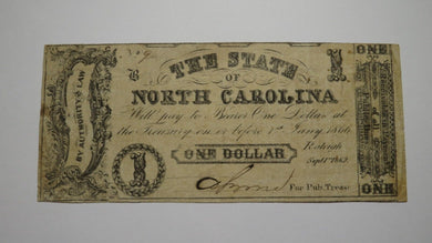 $1 1862 Raleigh North Carolina Obsolete Currency Bank Note Bill State of NC FINE