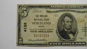 $5 1929 Portland Maine ME National Currency Bank Note Bill Charter #4128 FINE+