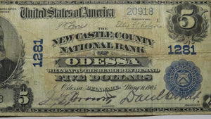 $5 1902 Odessa Delaware DE National Currency Bank Note Bill Ch. #1281 Very Fine