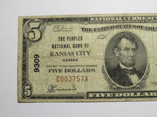 Load image into Gallery viewer, $5 1929 Kansas City Kansas KS National Currency Bank Note Bill Ch #9309 FINE