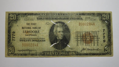 $20 1929 Lemoore California CA National Currency Bank Note Bill Ch. #7779 RARE